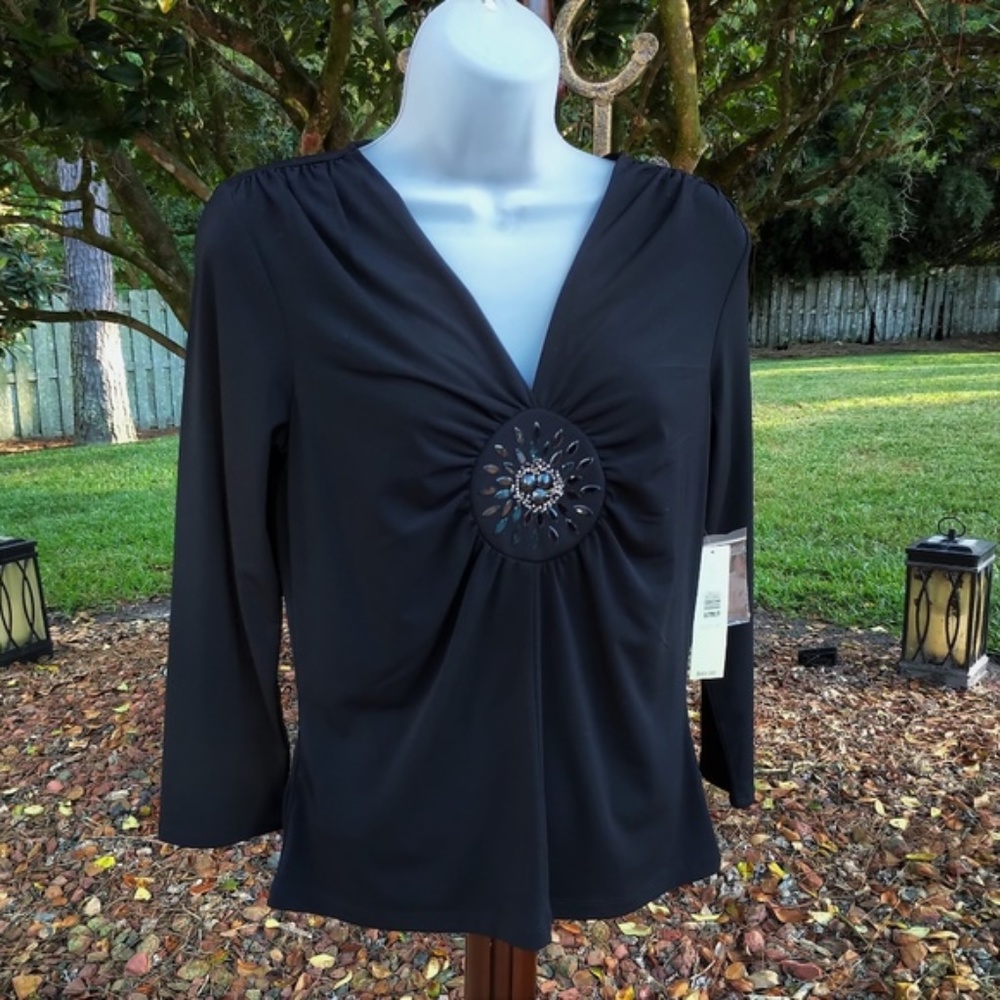 Gathered Beaded Front Top by Ideology NWT M